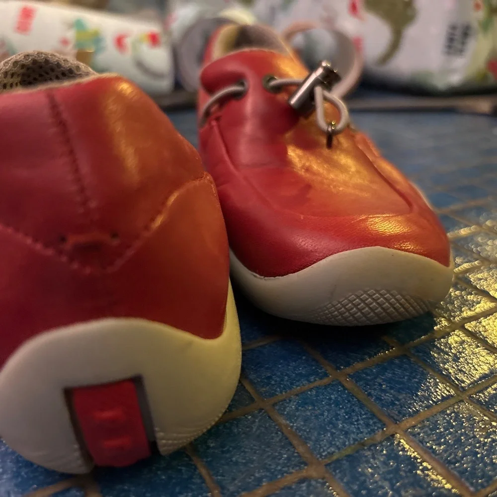 Prada new toddler red leather loafers